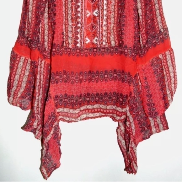 SUNDANCE | SIZE XS | SEMI SHEER EMBROIDERED TAPESTRY RED BLOUSE | BELL SLEEVES - Picture 4 of 10